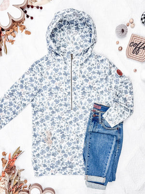 HalfZip Hoodie - Blue Floral by Michelle Mae