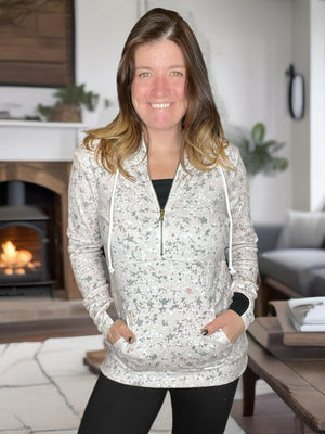 HalfZip Hoodie - Tan Micro Floral and Black by Michelle Mae