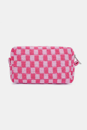 Zenana Checkered Pattern Knitted Cosmetic Pouch - 6 colors