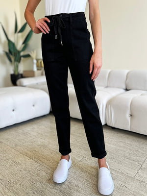 Judy Blue High Waist Jet Black Double Roll Cuff Jogger Jeans