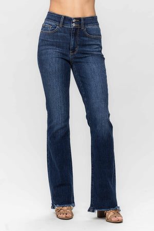 Judy Blue High Rise Vintage Dark Wash Frayed Hem Bootcut Jeans