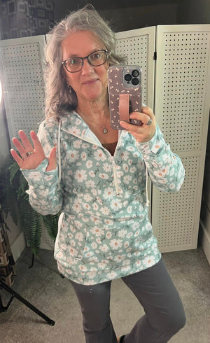 HalfZip Hoodie - Green Floral by Michelle Mae