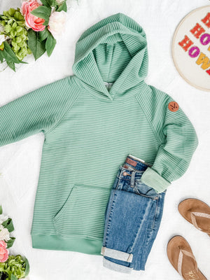 Tatum Textured Pullover Hoodie - Sea Green by Michelle Mae