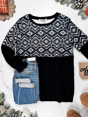 Natalie Pullover - Black Geometric by Michelle Mae