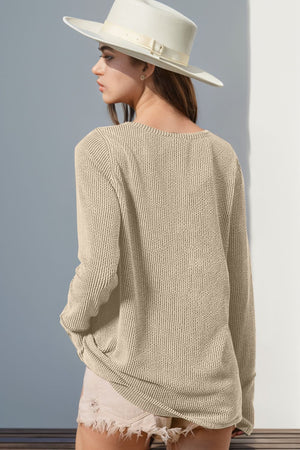 Ribbed Notched Thumbhole Long Sleeve Top - 8 colors