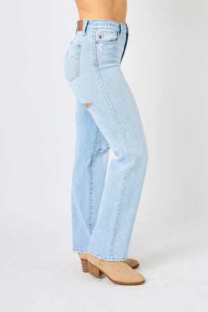 Judy Blue High Waist Front & Back Distressed 90's Straight Leg Jeans