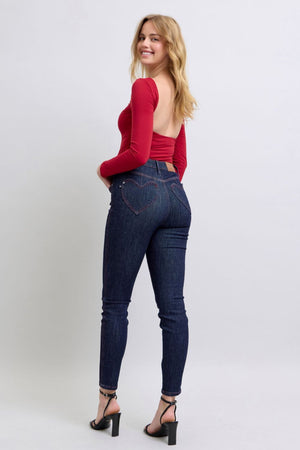 Judy Blue High Waist Heart Shaped Back Pockets Dark Wash Skinny Jeans