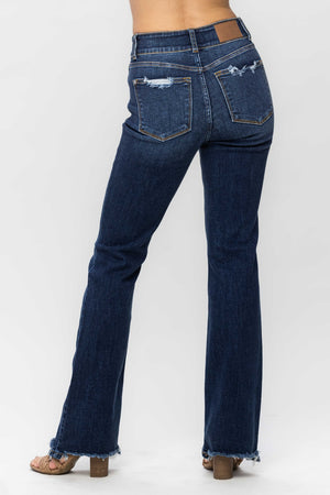 Judy Blue High Rise Vintage Dark Wash Frayed Hem Bootcut Jeans