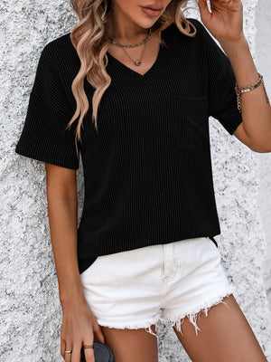 Ribbed Textured V Neck Dropped Shoulder Top in 6 colors