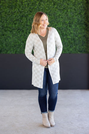 Classic Cardigan - Neutral Checkers by Michelle Mae