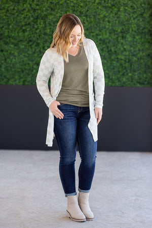 Classic Cardigan - Neutral Checkers by Michelle Mae
