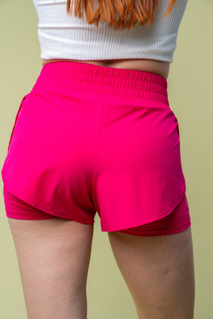 High Waisted Knit Athletic Shorts with pockets in Fuchsia