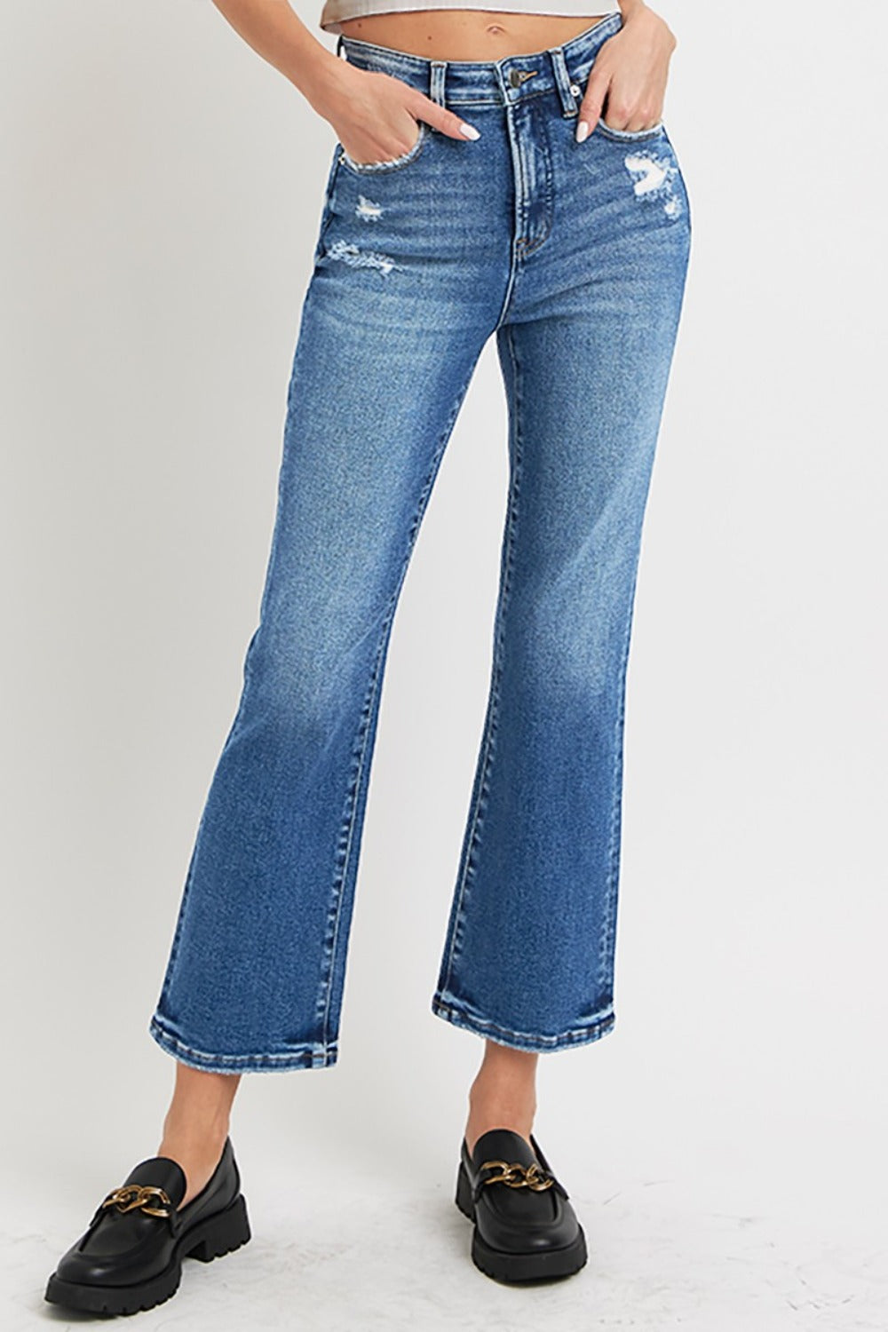 RISEN High Rise Tummy Control Crop Bootcut Jeans