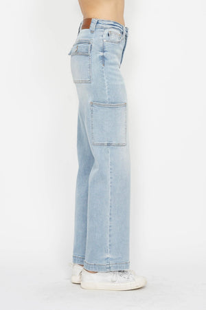 Judy Blue High Waist Light Wash Straight Leg Cargo Jeans