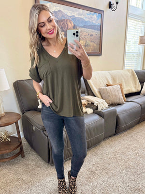 Sierra Pocket Top - Olive by Michelle Mae