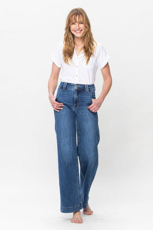 Judy Blue High Waist Double Button Wide Leg Trouser Jeans