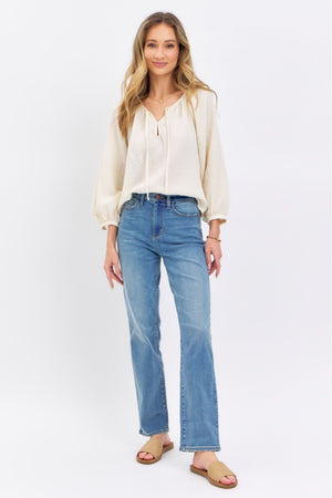 Judy Blue High Waist Classic Straight Leg Relaxed Non Distressed Jeans