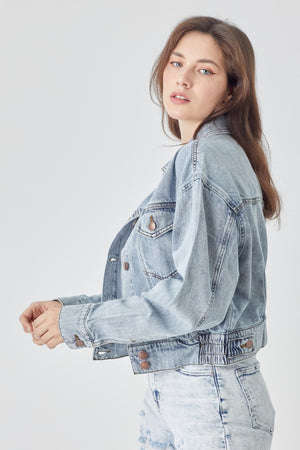 RISEN Button Down Cropped Denim Jacket