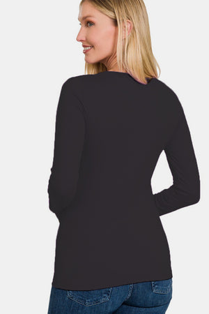 Zenana Buttery Soft Long Sleeve Round Neck T-Shirt Black