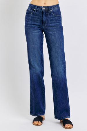 Judy Blue Mid Rise Tummy Control Classic Straight Leg Non Distressed Jeans