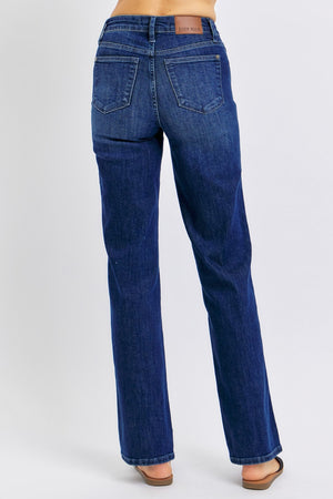 Judy Blue Mid Rise Tummy Control Classic Straight Leg Non Distressed Jeans