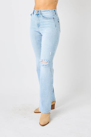 Judy Blue High Waist Front & Back Distressed 90's Straight Leg Jeans