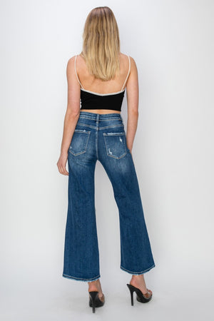 Risen High Rise Patch Detailed Straight Leg Crop Jeans