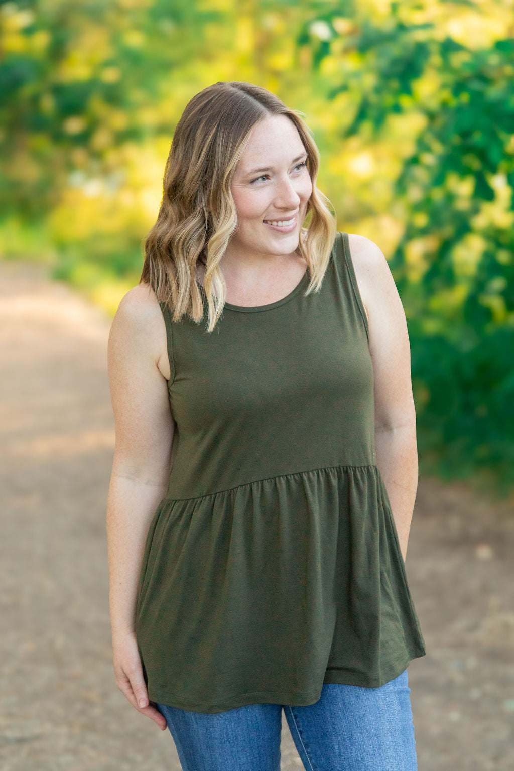 Renee Ruffle Tank - Olive by Michelle Mae