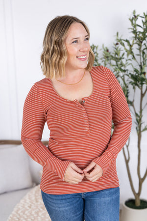 Striped Henley Long Sleeve - Terra Cotta by Michelle Mae