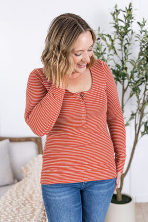 Striped Henley Long Sleeve - Terra Cotta by Michelle Mae