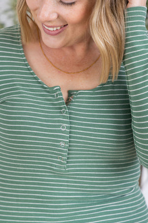 Striped Henley Long Sleeve - Fern by Michelle Mae