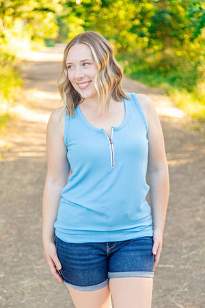 Mila Zipper Tank - Blue by Michelle Mae