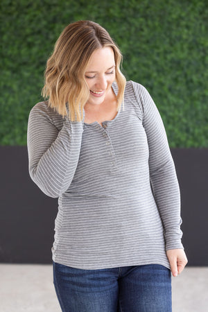 Striped Henley Long Sleeve - Charcoal by Michelle Mae