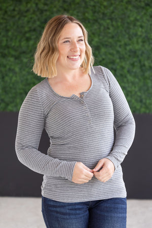 Striped Henley Long Sleeve - Charcoal by Michelle Mae