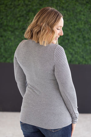 Striped Henley Long Sleeve - Charcoal by Michelle Mae