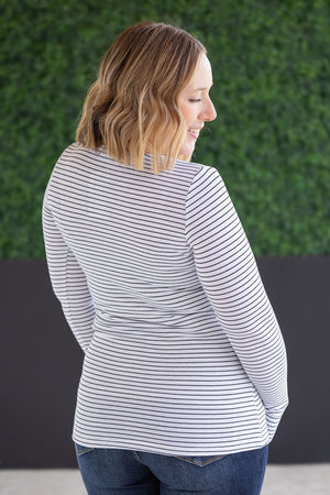 Striped Henley Long Sleeve - White by Michelle Mae