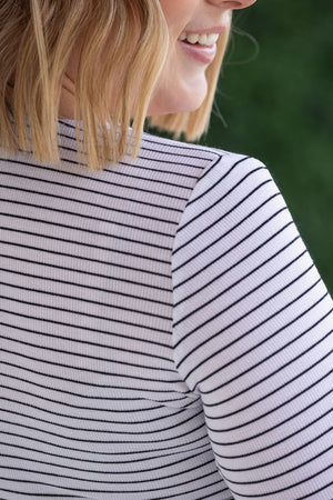 Striped Henley Long Sleeve - White by Michelle Mae