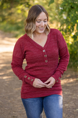 Brittney Button Sweater Top - Berry by Michelle Mae