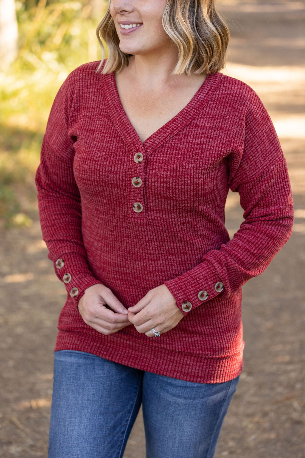 Brittney Button Sweater Top - Berry by Michelle Mae