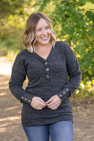 Brittney Button Sweater Top - Charcoal by Michelle Mae