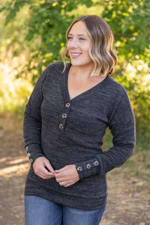 Brittney Button Sweater Top - Charcoal by Michelle Mae