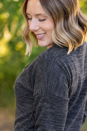 Brittney Button Sweater Top - Charcoal by Michelle Mae