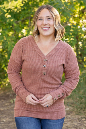 Brittney Button Sweater Top - Terra Cotta