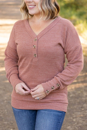 Brittney Button Sweater Top - Terra Cotta