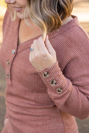 Brittney Button Sweater Top - Terra Cotta