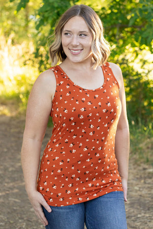 Luxe Crew Tank - Buttery Soft Micro Rust Floral by Michelle Mae