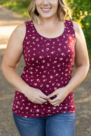 Luxe Crew Tank - Buttery Soft Micro Burgundy Floral by Michelle Mae