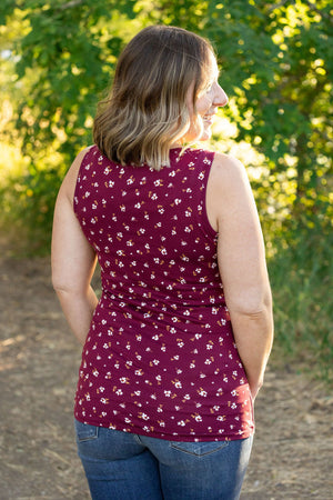 Luxe Crew Tank - Buttery Soft Micro Burgundy Floral by Michelle Mae