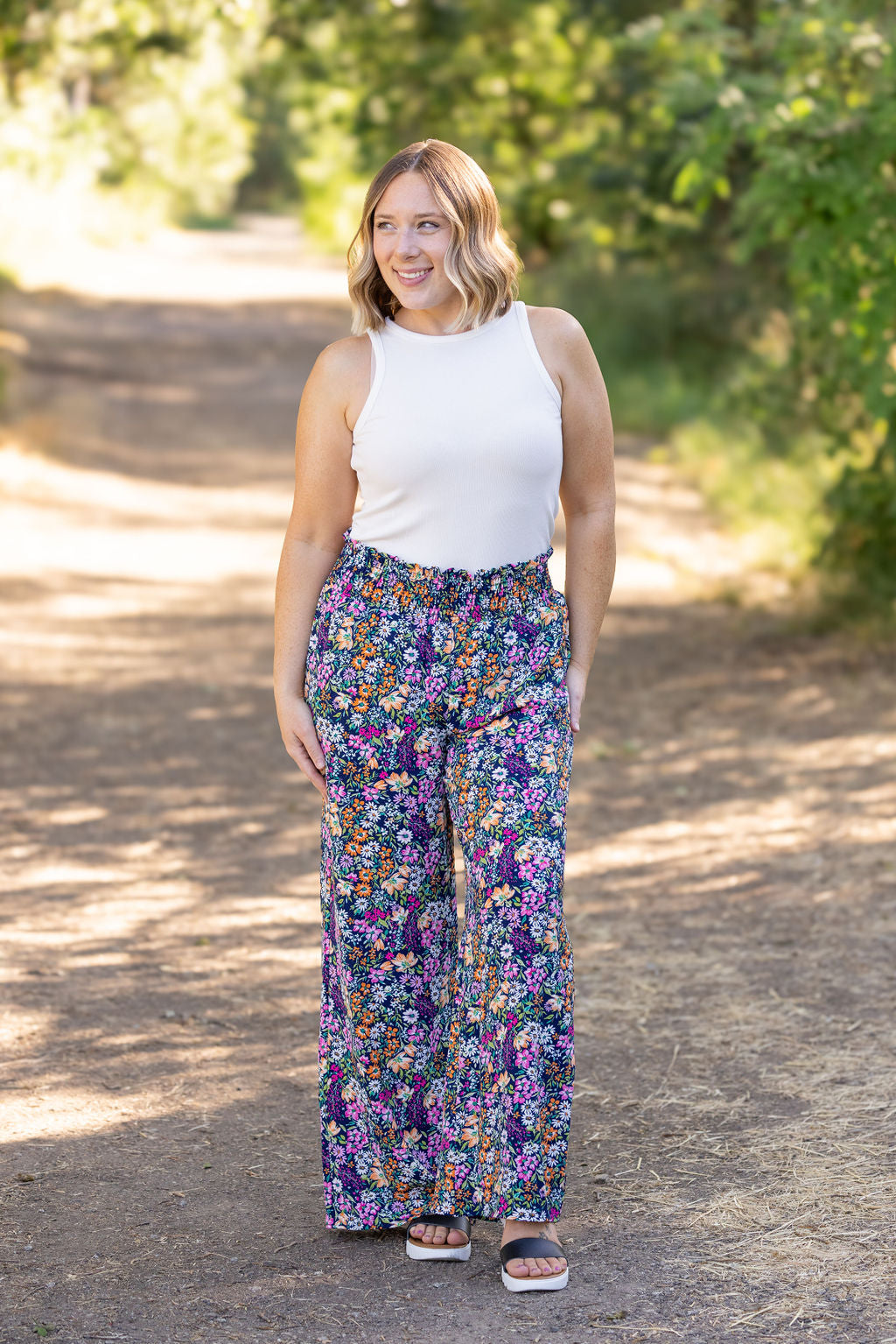 Presley Palazzo Pants - Navy and Pink Floral Mix by Michelle Mae