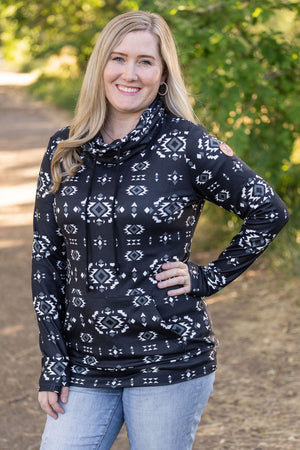 Soft Funnel Neck - Black Geometric by Michelle Mae